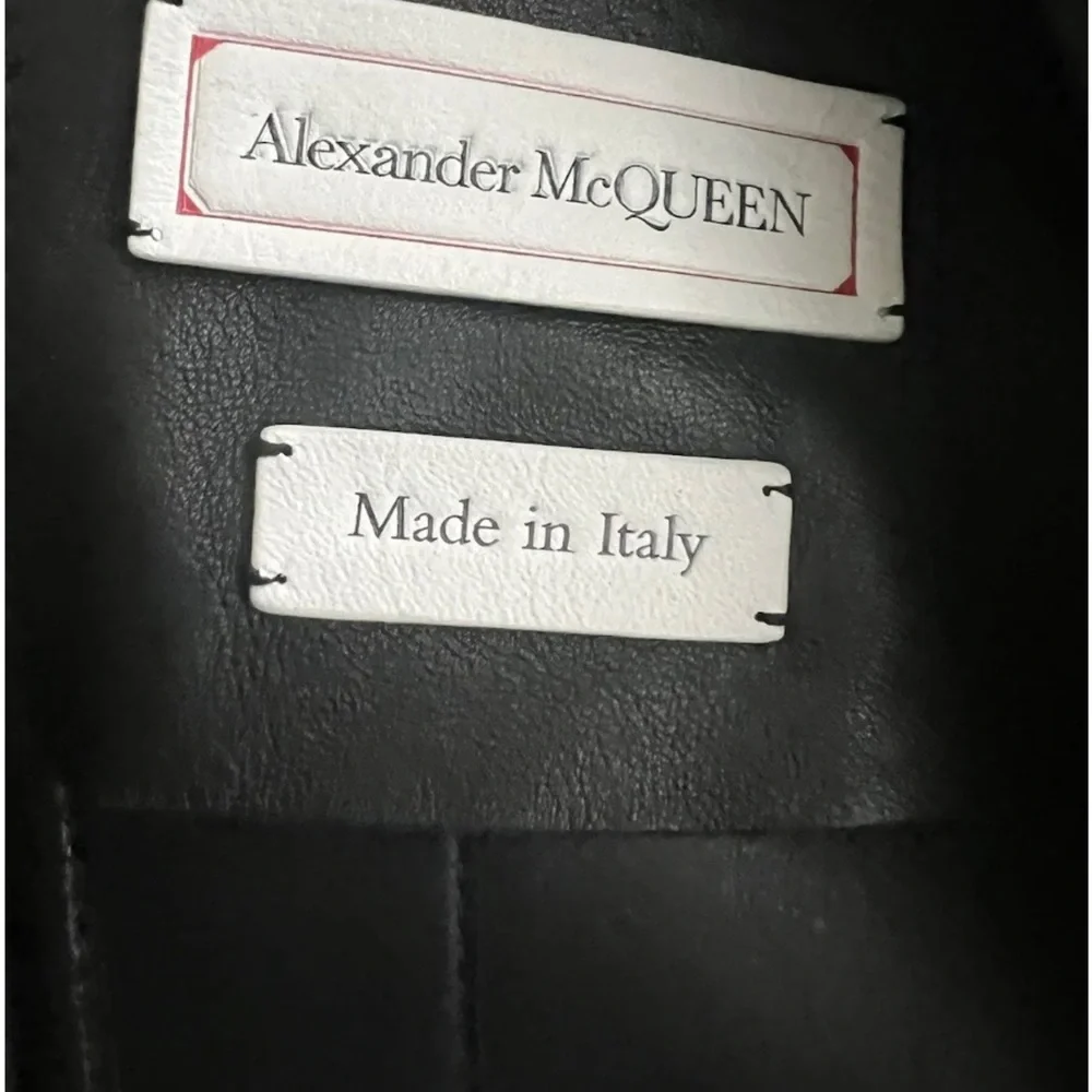 Alexander McQueen Zip Front Embroidered Peplum Leather Moto Jacket, Black, IT38 - Picture 2 of 12